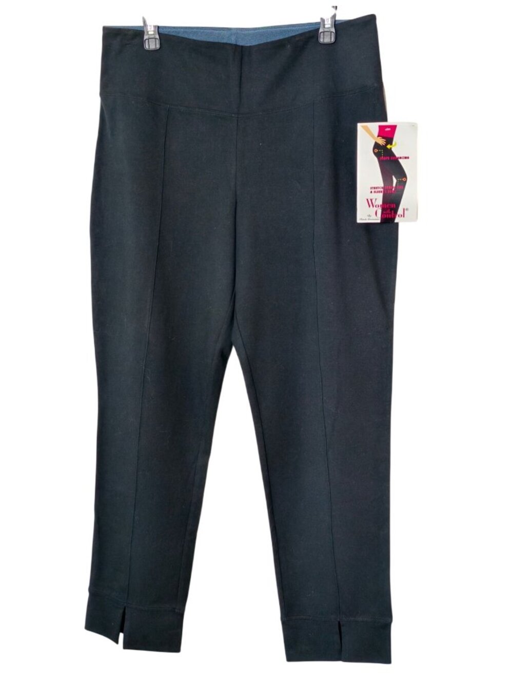 Women With Control L Pants Tummy Control Straight-Leg Black Slim Fit Crop Chic